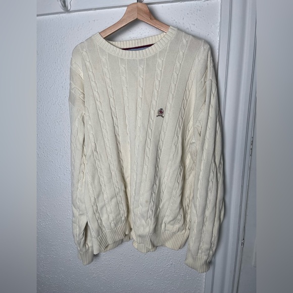 Tommy Hilfiger Cream Crewneck Cable Knit Sweater - Picture 4 of 6